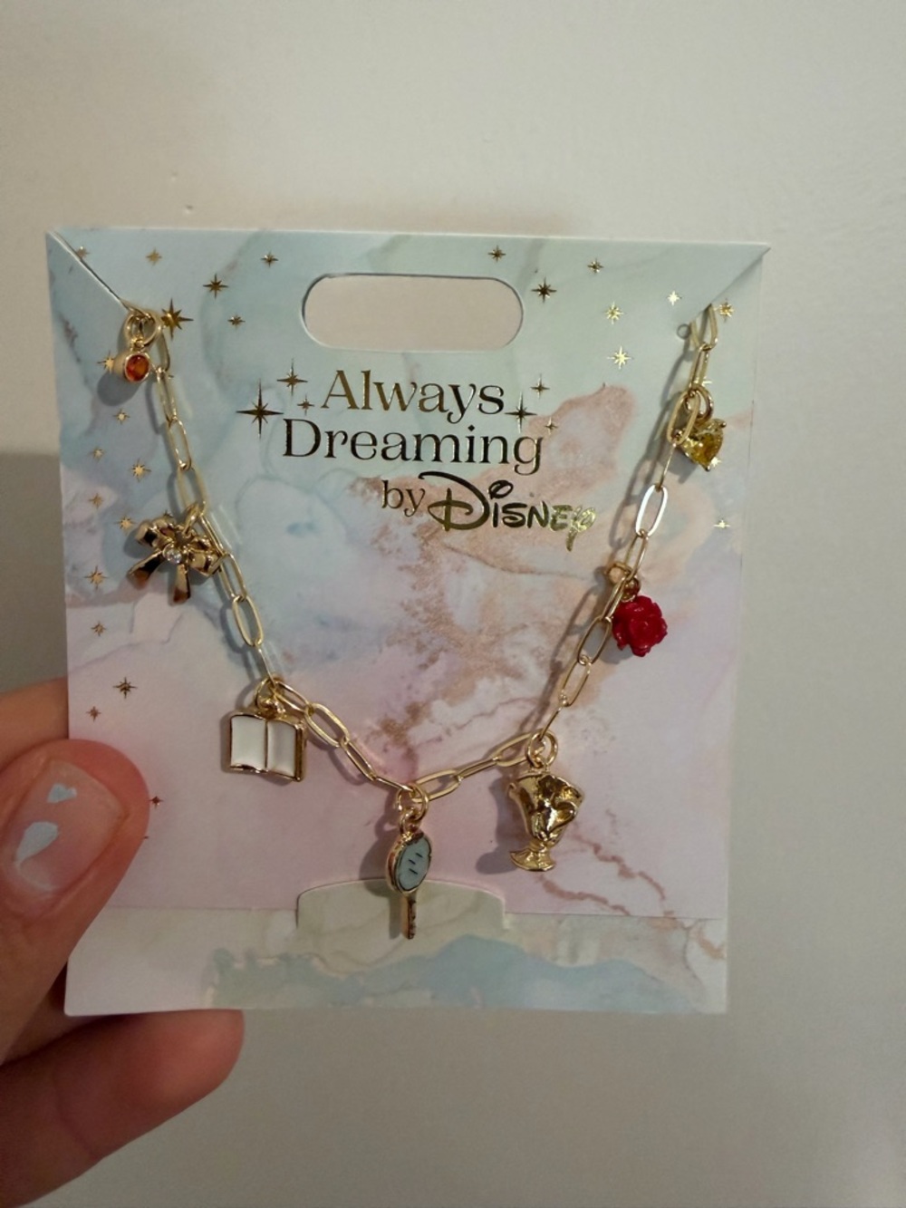Disney Always Dreaming Gold belle beauty and the beast Charm Necklace